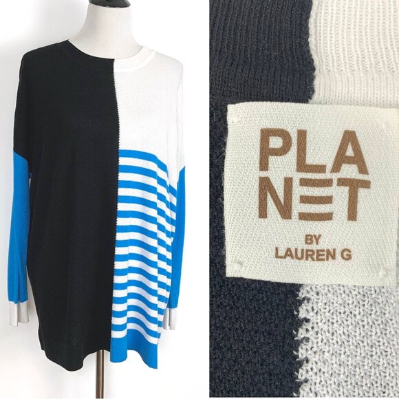 Planet by Lauren G Sweaters - Planet by Lauren G Color Block Crew Neck Light Knit Lagenlook Sweater Sz OS